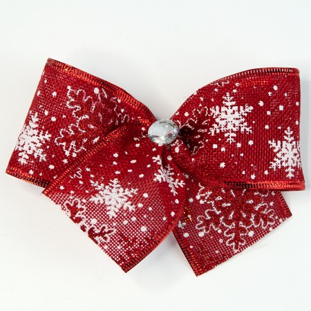 Бант різдвяний зі сніжинками червоний 1шт 9239