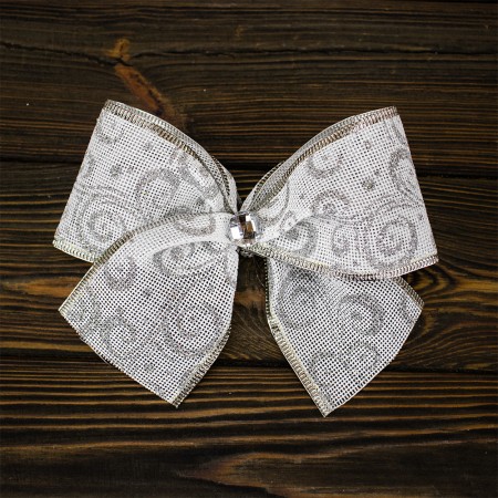 Бант рождественский с вензелями белый 1шт 11985