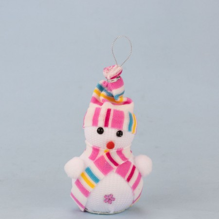 Декор новогодний Снеговик 14см в шапочке розовой