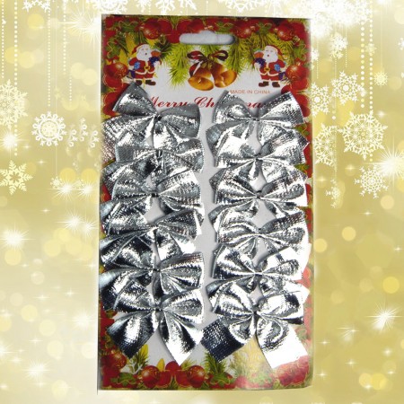Новорічний декор Бантики (уп. 12шт) срібний