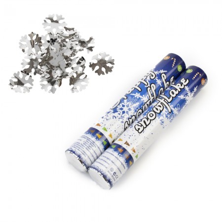 Хлопушка пневматическая 30см со снежинками (серебряная)