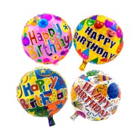 Шар 45см круглый Happy Birthday Ассорти (уп. 12шт)