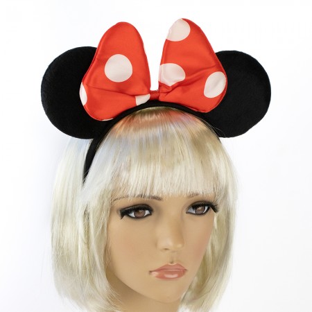 Вушки Міккі Мауса з бантом (чорні з червоним)