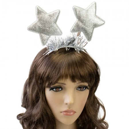 Обідок карнавальний Зірочки на пружинках (срібний)