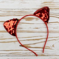 Ушки Кошки с пайетками (красные)