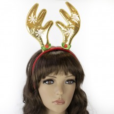 Роги Оленя на обідку різдвяні атласні (золоті)