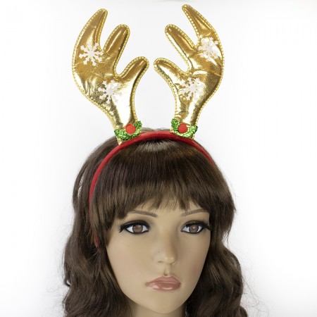 Роги Оленя на обідку різдвяні атласні (золоті)