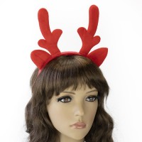 Роги Оленя на обідку різдвяні велюрові (червоні)