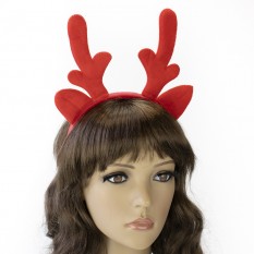Роги Оленя на обідку різдвяні велюрові (червоні)