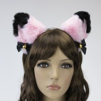 Ушки Кошки аниме (розовые с черным)