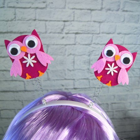 Ободок карнавальный Сова на пружинках (розовый) (1шт)