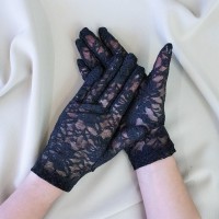 Перчатки кружевные 22см (черные)