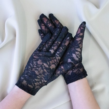 Перчатки кружевные 22см (черные)