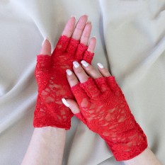 Рукавички мереживні з відкритими пальцями 20см (червоні)