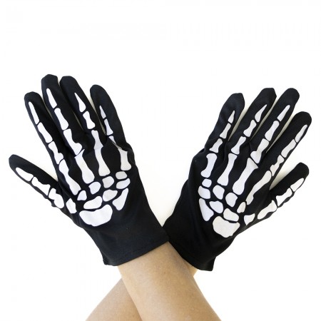 Рукавички Хелловін Скелета 24см (чорні з білим)