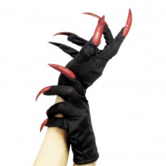 Рукавички Хелловін з кігтями 27см (чорні з червоним)