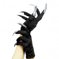 Рукавички Хелловін з кігтями 27см (чорні зі срібним)