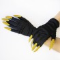 Рукавички Хелловін з кігтями 27см (чорні із золотим)