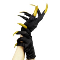 Рукавички Хелловін з кігтями 27см (чорні із золотим)