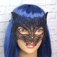 Мереживна маска Загадка кішка (чорна)