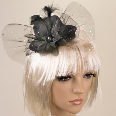 Карнавальная шляпка на заколках 14031 (черная)