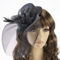 Шляпка Гламур с бутоньеркой и вуалью (черная)