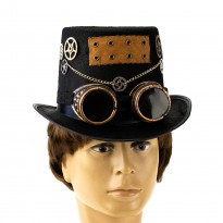 Капелюх Стимпанк Циліндр з гоглами 7958