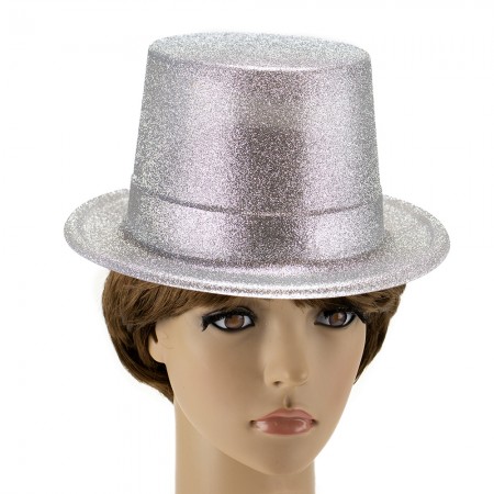 Шляпа Цилиндр блестящая (серебро)