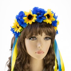Украинский веночек с лентами на ободке Ярина 2832 (желто-голубой)