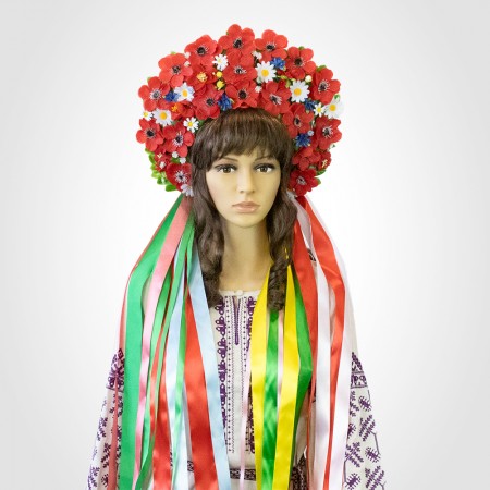 Украинский венок высокий с лентами на голову Богумила 13695