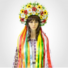 Украинский венок высокий с лентами на голову Зореслава 13696
