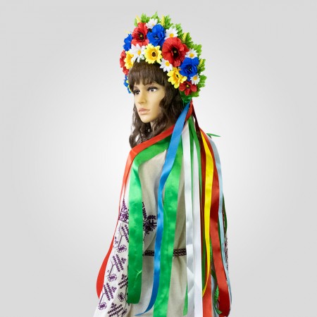 Украинский венок высокий с лентами на голову Марьяна (р. 54-60) 13697