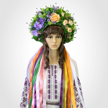 Украинский венок высокий с лентами на голову Радомира 13700