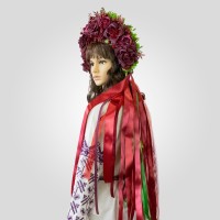 Украинский венок высокий с лентами на голову Ведана 13701