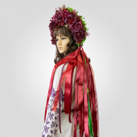 Украинский венок высокий с лентами на голову Ведана 13701