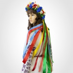 Украинский веночек объемный с лентами на голову Цветана 13703