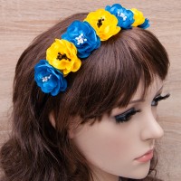 Украинский веночек цветочный на ободке 12200 с тычинками (синий с желтым)