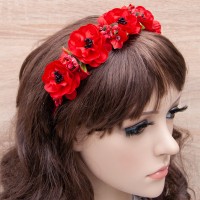 Український віночок квітковий на обідку 12202 з тичинками (червоний)