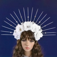 Украинский веночек корона с лучами 52500 с розами (белый)