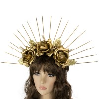 Украинский веночек корона с лучами 52501 с розами (золотой)