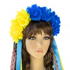 Украинский веночек с лентами на ободке Виктория 13447 (желтый с синим)