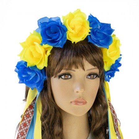 Украинский веночек с лентами на ободке Власта 13448 (желтый с синим)