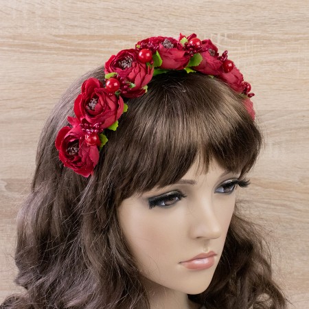 Украинский веночек цветочный на ободке Ганна 13686 (темно-алый)