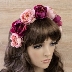 Украинский веночек цветочный на ободке Лада 13687 (бордовый с пудровым)