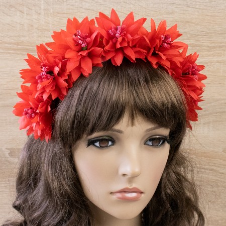 Украинский веночек цветочный на ободке Полтавская Краля 13690 (красный)