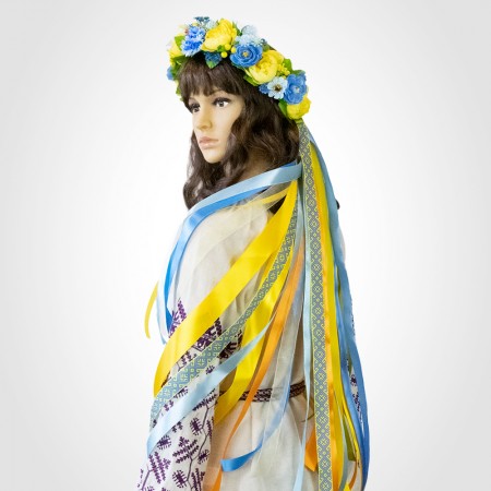 Украинский веночек объемный с лентами на голову Богдана 13708