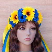 Український віночок зі стрічками на обідку Ярослава 12223 (жовтий із синім)