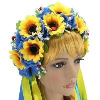 Український віночок зі стрічками на обідку Зоряна 3560 (жовто-блакитний)