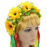 Украинский веночек цветочный на ободке Саломея с подсолнухами