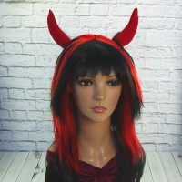 Перука Чорта з рогами довга (червона)